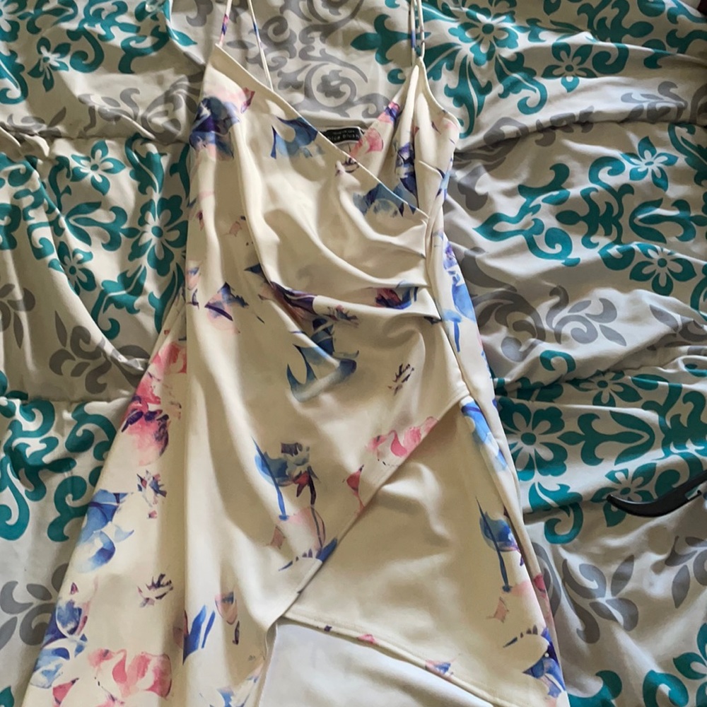 Blue blush spaghetti strap short dress. Size large white dress with colors